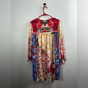 Umgee USA Dress Womens Sz S Beige Pink Floral Crochet Bohemian Beach Hippie Boho